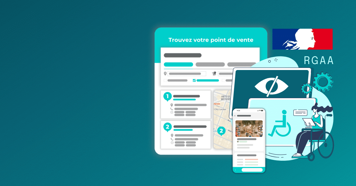 Cette image valorise le respect des critères RGAA, notamment sur un Store Locator. En cliquant sur cette image vous accéderez à la page relative au webinar.